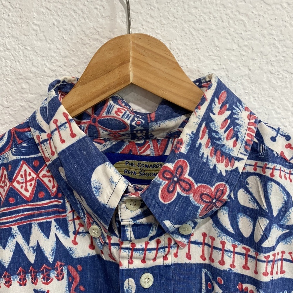 Phil Edwards by Reyn Spooner 100% Cotton Short Sleeve Hawaiian Tiki Shirt Size M - Picture 4 of 7